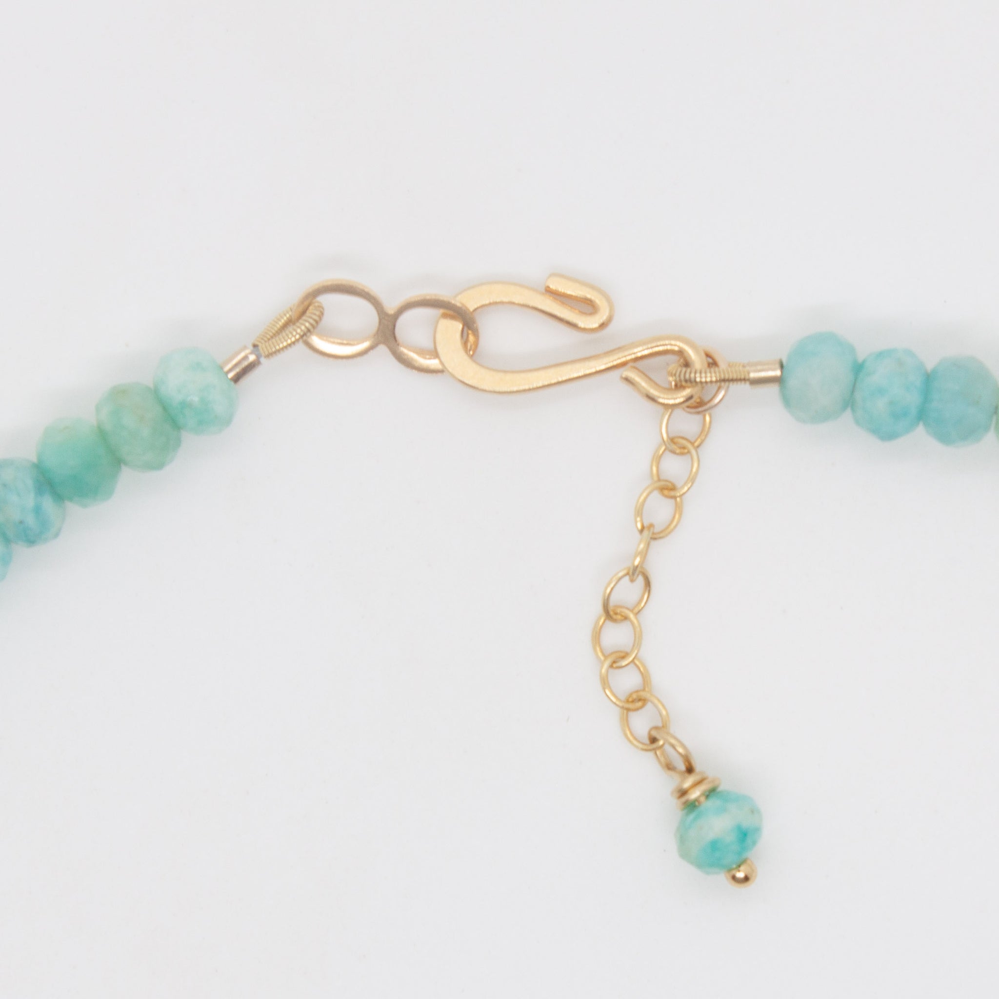 Meet our beautifully long and versatile amazonite & gold necklace that can be worn 4 different ways! 30 inch faceted amazonite and gold beaded necklace (and bracelet if you want to!). Handmade in Toronto by kp jewelry co.