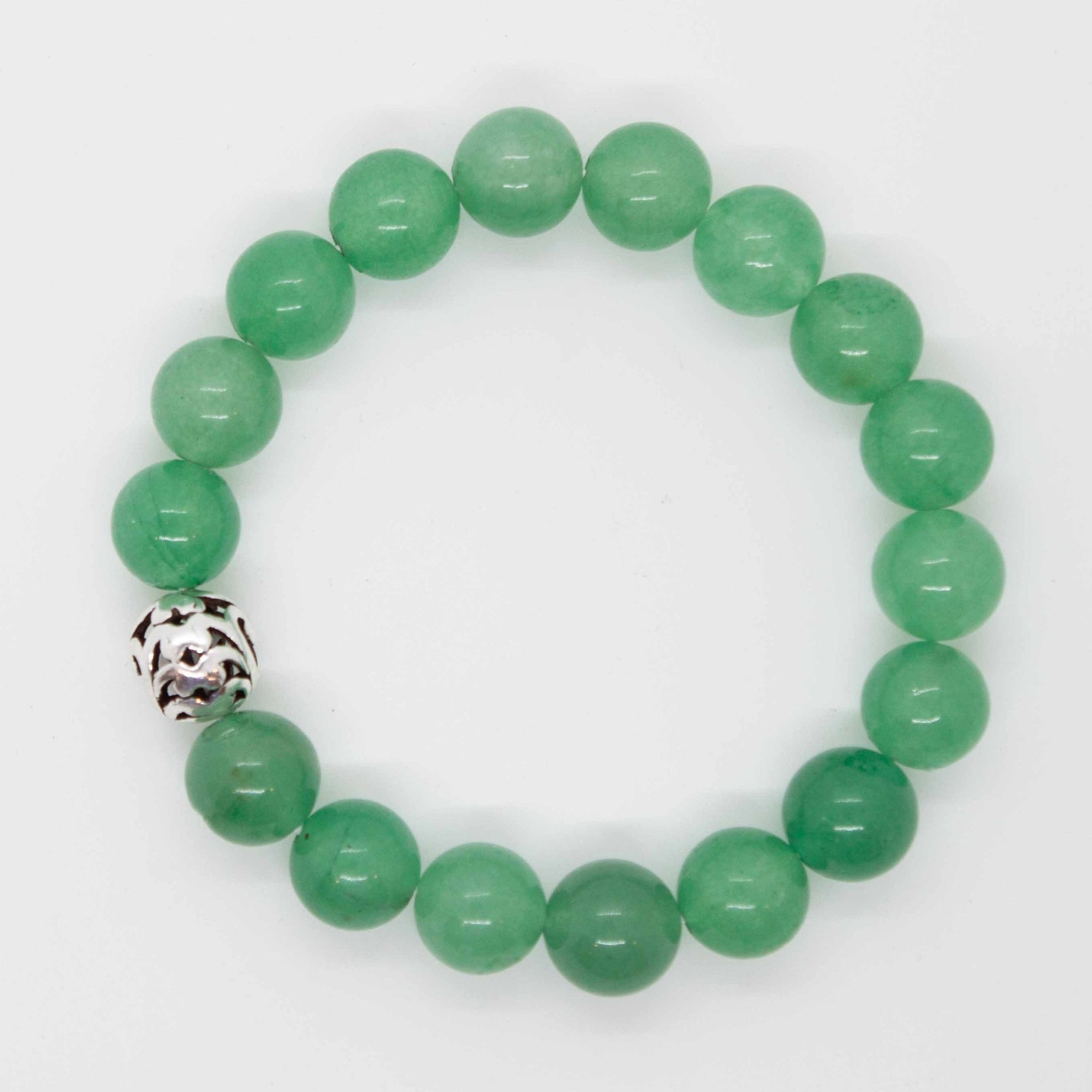 7 inch beaded aventurine bracelet stack with pewter accent bead.