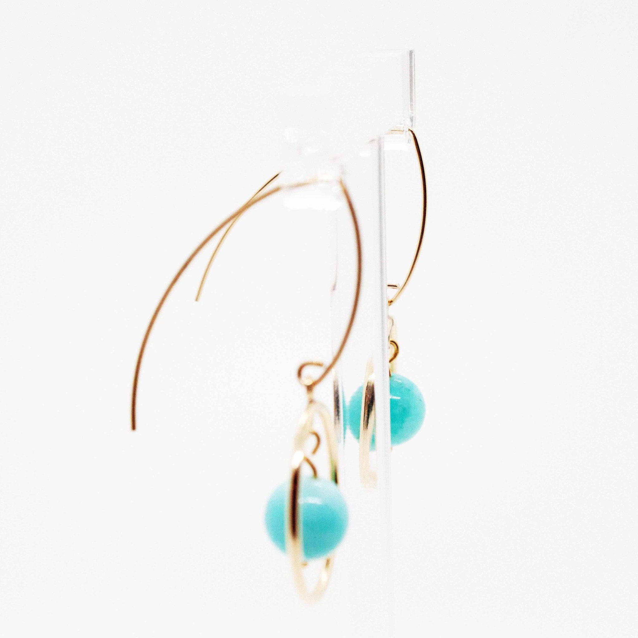Gold and turquoise ... has there ever been a better colour combination? Decorate your earlobes with this lovely, summery ear candy! 1.5" earrings made with amazonite beads on 14kt gold-filled hoops & earring hooks hypo-allergenic and sensitive ear friendly. Handmade in Toronto kp jewelry co.