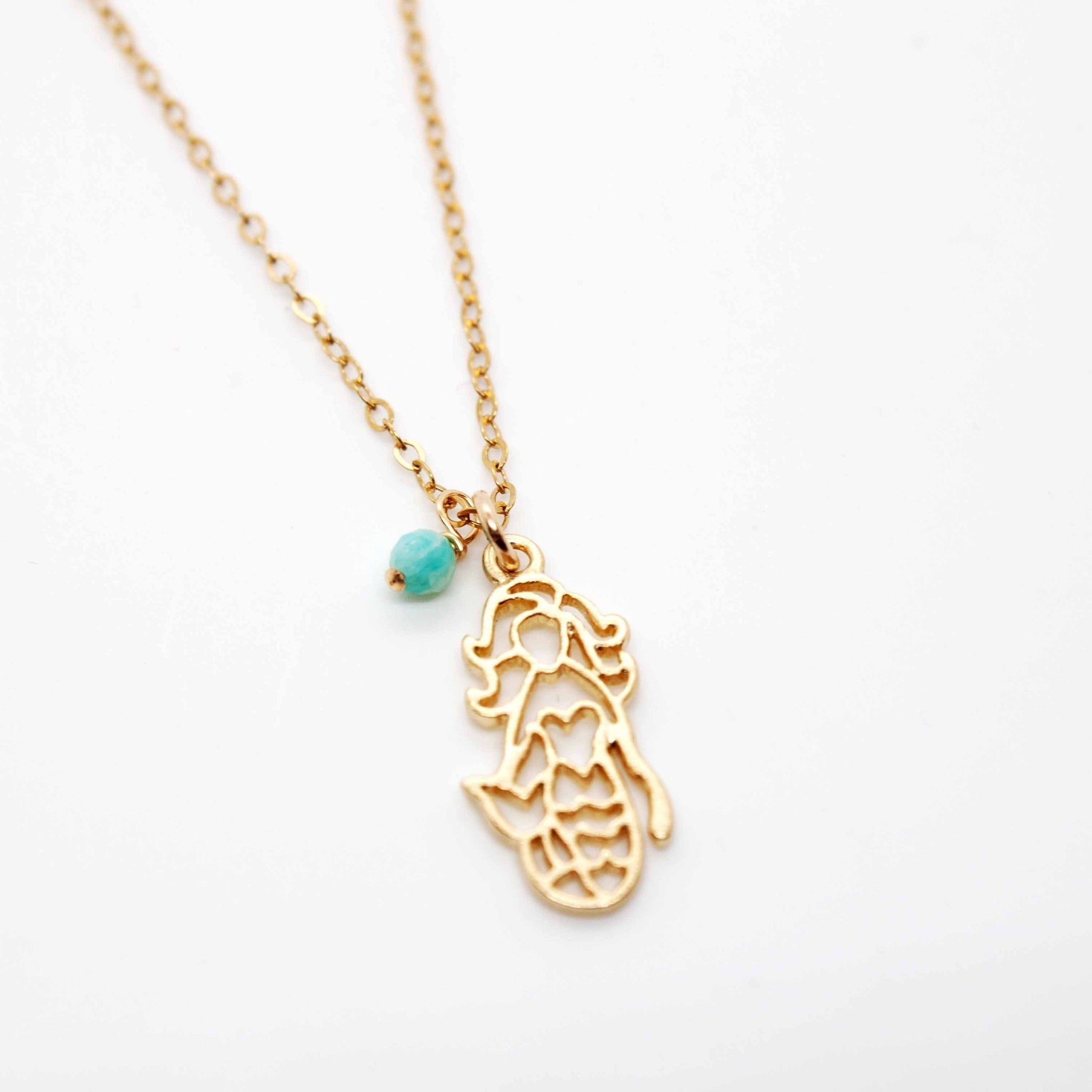 16 inch gold filled* necklace with larimar bead on gold vermeil* mermaid pendant handmade in Toronto by kp jewelry co.