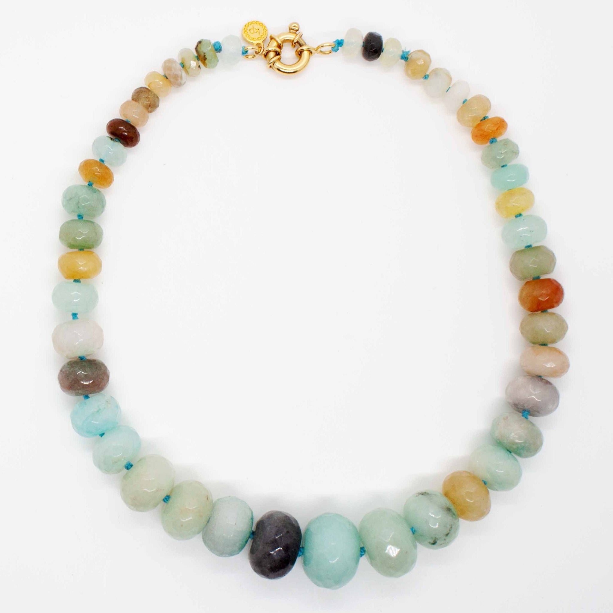 16 inch one-of-a-kind hand knotted jade necklace with gold filled spring ring clasp.