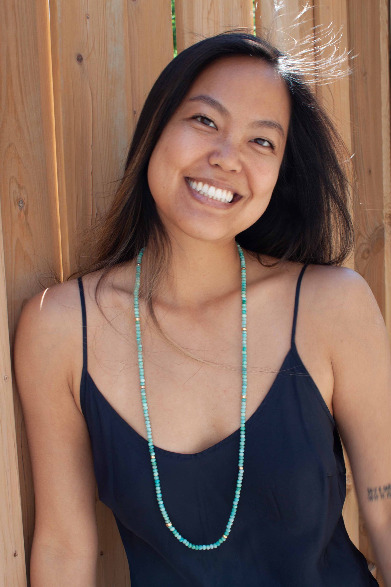 Meet our beautifully long and versatile amazonite & gold necklace that can be worn 4 different ways! 30 inch faceted amazonite and gold beaded necklace (and bracelet if you want to!). Handmade in Toronto by kp jewelry co. 
