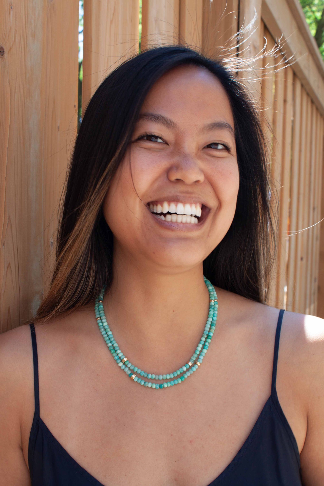 Meet our beautifully long and versatile amazonite & gold necklace that can be worn 4 different ways! 30 inch faceted amazonite and gold beaded necklace (and bracelet if you want to!). Handmade in Toronto by kp jewelry co.